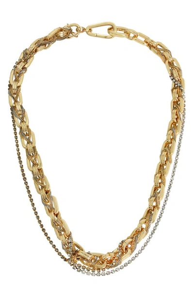 Allsaints Layered Braided Chain Necklace In Gold/black