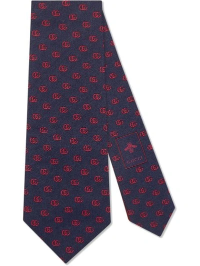 Gucci Double G Silk Tie In Blue