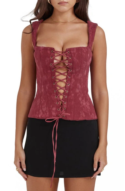 House Of Cb Parisa Lace-up Corset Top In Burgundy