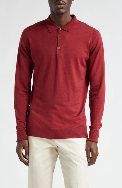 John Smedley Cotswold Wool Polo Jumper In Red Jasper