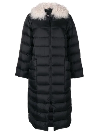 Red Valentino Fur-trimmed Down Coat In Black
