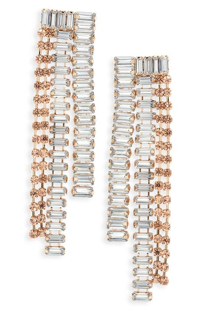 Open Edit Baguette Crystal Fringe Drop Earrings In Clear- Blush- Gold