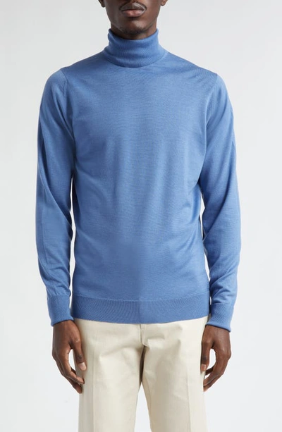 John Smedley Richard Turtleneck Merino Wool Jumper In Blue