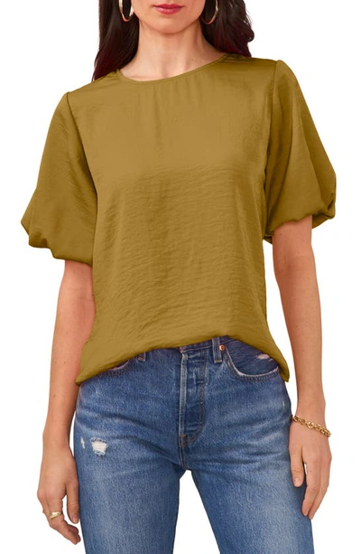 Vince Camuto Puff Sleeve Hammered Satin Blouse In Olive