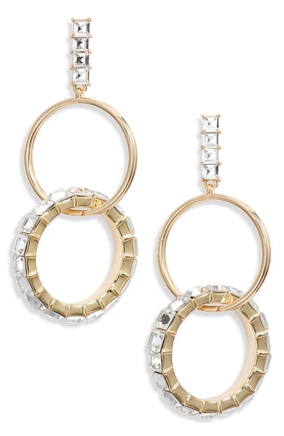 Nordstrom Double Hoop Crystal Drop Earrings In Clear- Gold