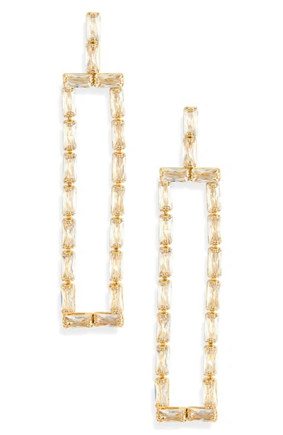 Nordstrom Baguette Crystal Rectangle Drop Earrings In Clear- Gold