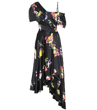 Preen By Thornton Bregazzi Asymmetric Floral Silk Dress In Black
