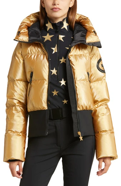 Goldbergh Bombardino Hooded Waterproof Down Puffer Jacket In Gold