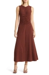 Nordstrom Ruched Front Sleeveless Maxi Dress In Brown Raisin