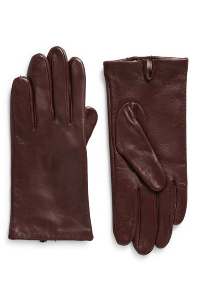 Cole Haan Silk Lined Leather Gloves In Pinot
