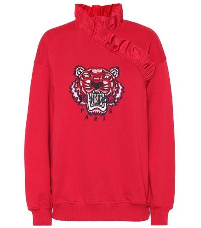 Kenzo Tiger Embroidered Cotton Sweatshirt In Rosso
