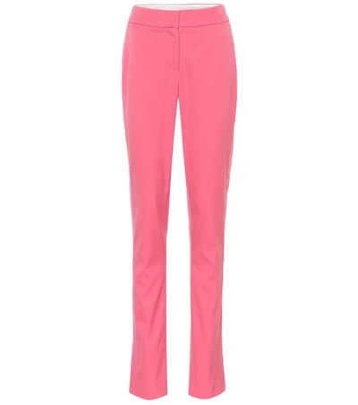 Oscar De La Renta Stretch-wool Straight-leg Pants In Pink