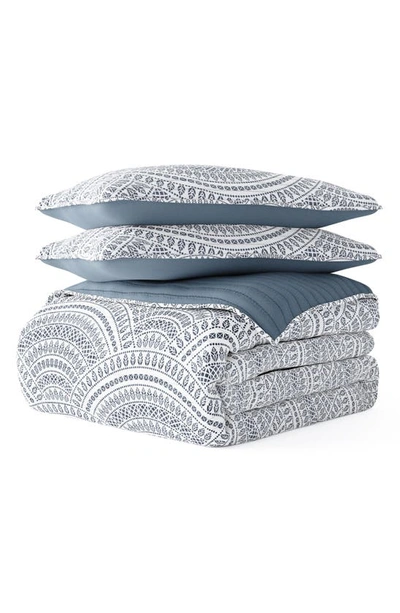 Ienjoy Home 3-piece Reversible Scallop Print Quilt Set -king In Dusk Blue