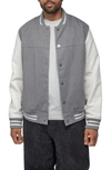 X-ray Mixed Media Faux Leather Bomber Jacket In Gray,white