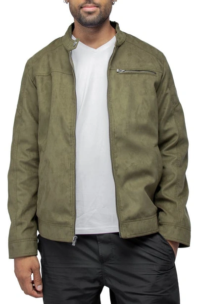 X-ray Faux Suede Moto Jacket In Olive