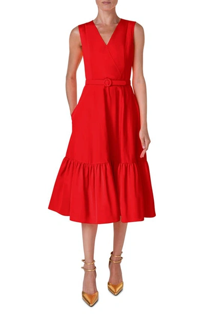 Akris Punto Sleeveless Taffeta Midi Dress In Red