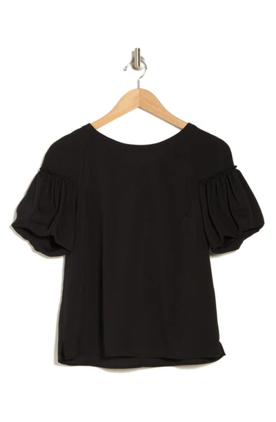 French Connection Ruffle Short Sleeve Blouse In Black