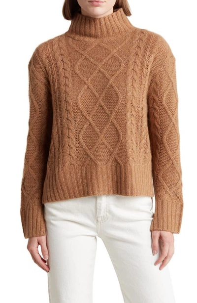 360cashmere Lyra Mock Neck Cable Knit Cashmere Sweater In Cognac