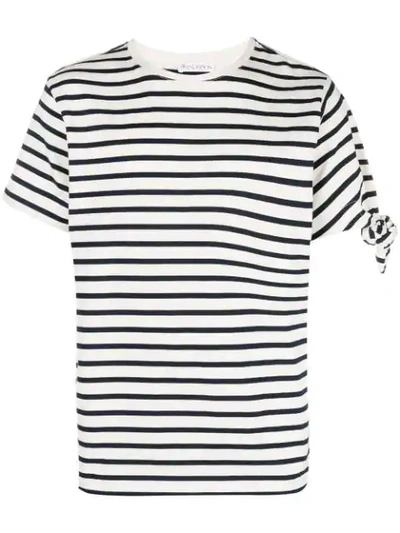 Jw Anderson Knotted Striped Cotton-jersey T-shirt In Blue