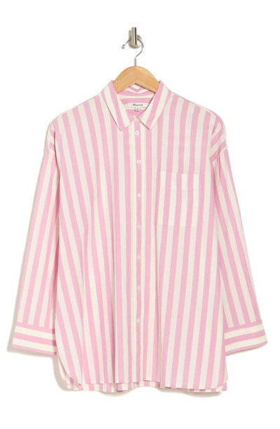 Madewell The Signature Poplin Springy Stripe Oversize Button-up Shirt In Shaded Pink