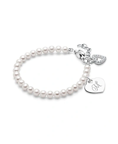Tiny Blessings Girls' Sterling Silver 4mm Cultured Pearls & Engraved Initial 6.25 Bracelet - Baby, Little Kid, Big In Silver - M