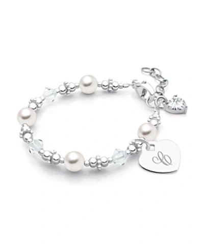 Tiny Blessings Girls' Sterling Silver Crystals & Cultured Pearls & Initial 5.25 Bracelet - Baby, Little Kid, Big Ki In Silver - C