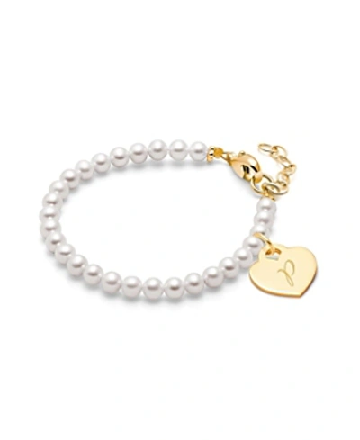 Tiny Blessings Girls' 14k Gold 4mm Cultured Pearls & Engraved Initial 6.25 Bracelet - Baby, Little Kid, Big Kid In 14k Gold - P