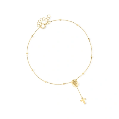 Ross-simons Italian 14kt Yellow Gold Miraculous Medal Rosary-style Anklet In Multi