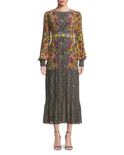 Saloni Vera Printed Silk Mini Dress In Tapestry Leopard
