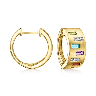 Ross-simons Multi-gemstone Hoop Earrings With Diamond Accents In 14kt Yellow Gold