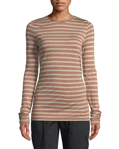 Vince Striped Long-sleeve Crewneck Top In Marble Stripe