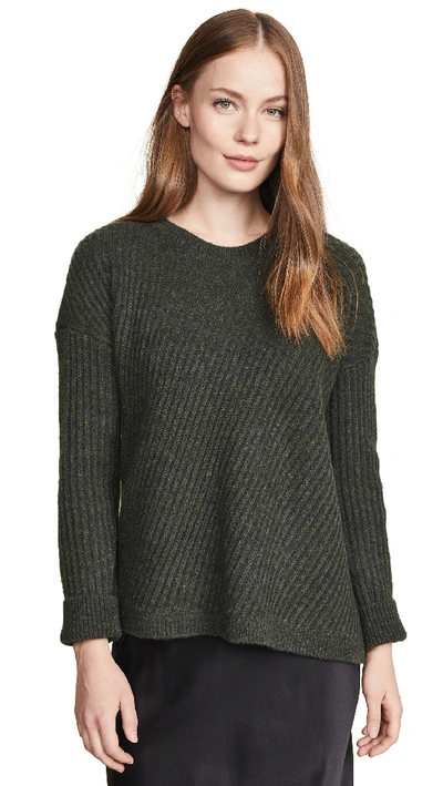 Vince Side-slit Wool Crewneck Pullover Sweater In Army Green