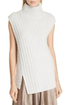 Vince Mixed Rib Wool & Cashmere Sleeveless Sweater In Light Heather Grey