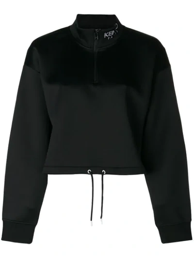 Kenzo Sport Cropped Zip-front Logo Sweatshirt In Black