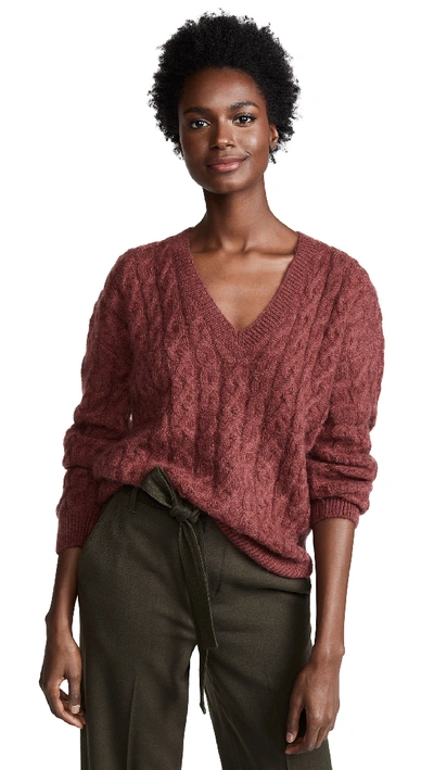 Vince Cable-knit V-neck Pullover Sweater In Antique Rose