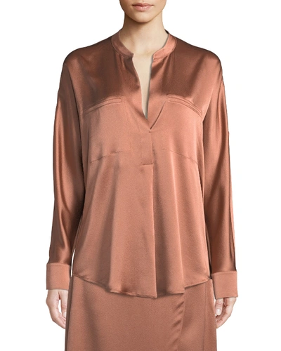 Vince Band-collar Silk Popover Blouse In Pink