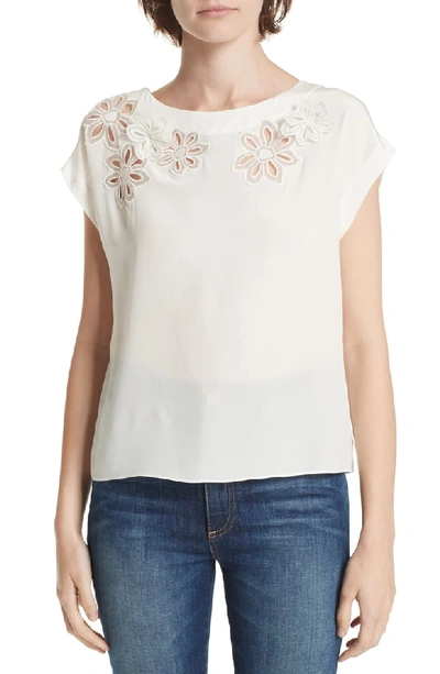 Rebecca Taylor Silk Floral Cutout Short-sleeve Blouse In Snow