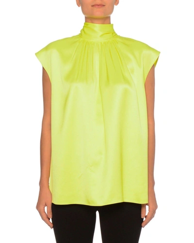 Prada Sleeveless High-neck Back-bow Silk Top In Yellow