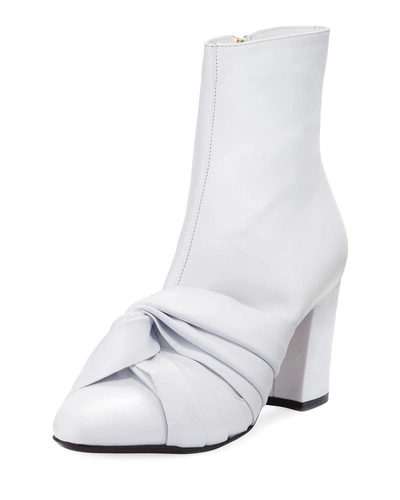 N°21 Leather Knot Block-heel Booties In White