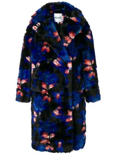Kenzo Oversized Floral-print Faux-fur Coat In Multicolor