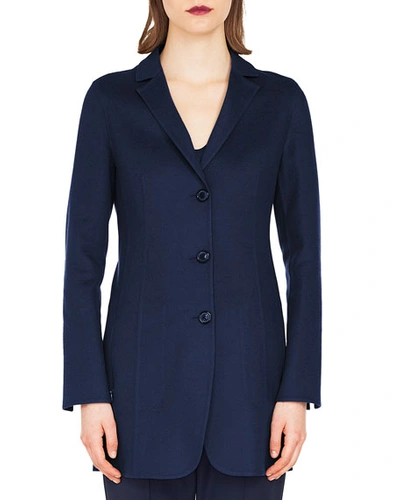 Akris Marion Three-button Wool-cashmere Long Jacket In Dark Blue