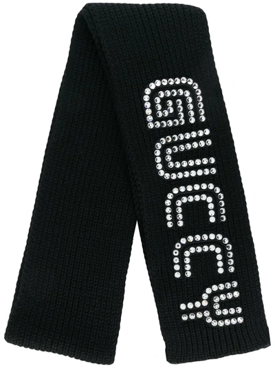 Gucci Guccy Game Rib-knit Crystal-embellished Scarf In Black