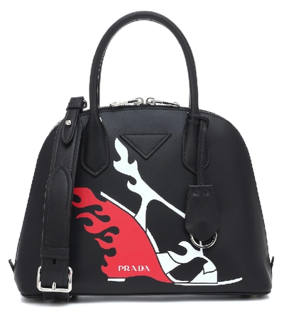 Prada City Calf Logo Promenade Tote In Black