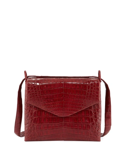 Nancy Gonzalez Astor V-flap Crocodile Crossbody Bag In Burgundy