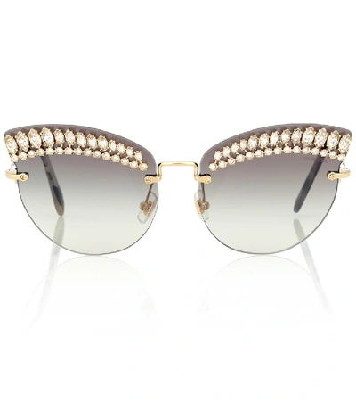 Miu Miu Crystal Cat-eye Sunglasses In Gold