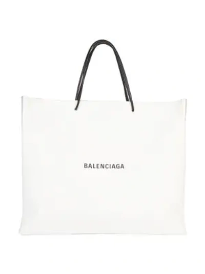 Balenciaga Logo Shopping Bag In White Black