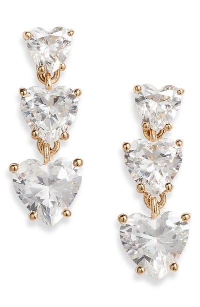 Nadri Crystal Heart Linear Earrings In Gold