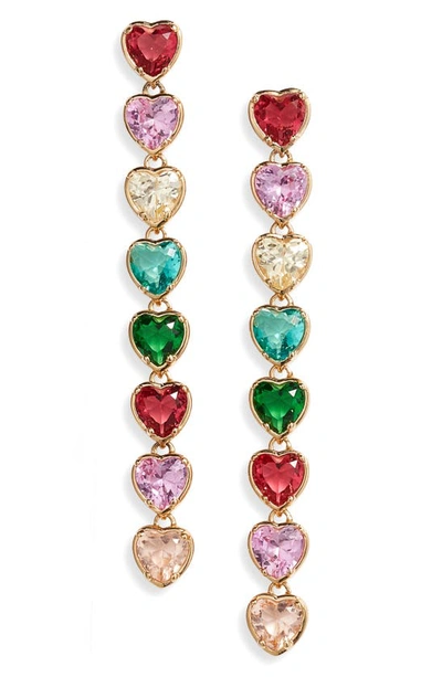 Nadri Multicolored Crystal Heart Linear Earrings In Gold