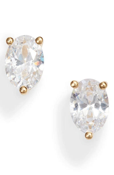 Nordstrom Cubic Zirconia Oval Stud Earrings In 14k Gold Plated