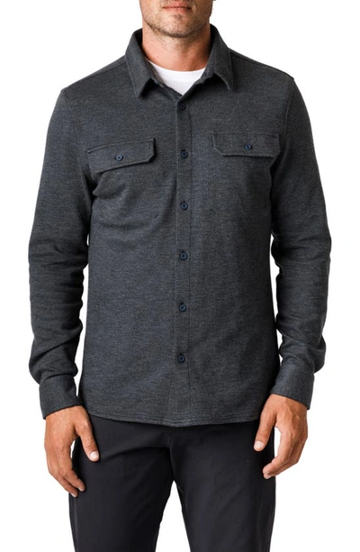 Western Rise Transit Knit Button-up Overshirt In Dark Grey